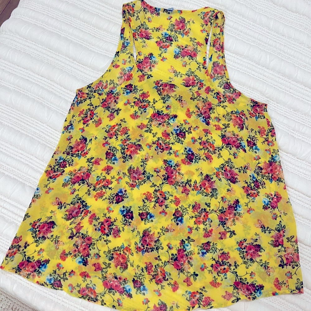 Small Farm Rio sheer yellow floral tank summer blouse top